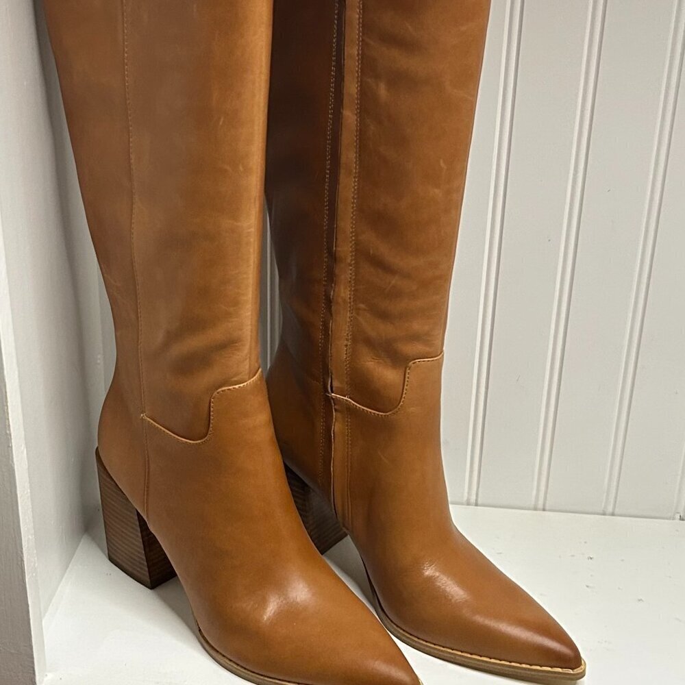 Nine West Brixe Heeled Leather Boots in Med. Natural Leather Size 9.5